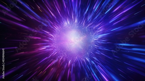 Abstract flight in retro neon hyper warp space in the tunnel 3d