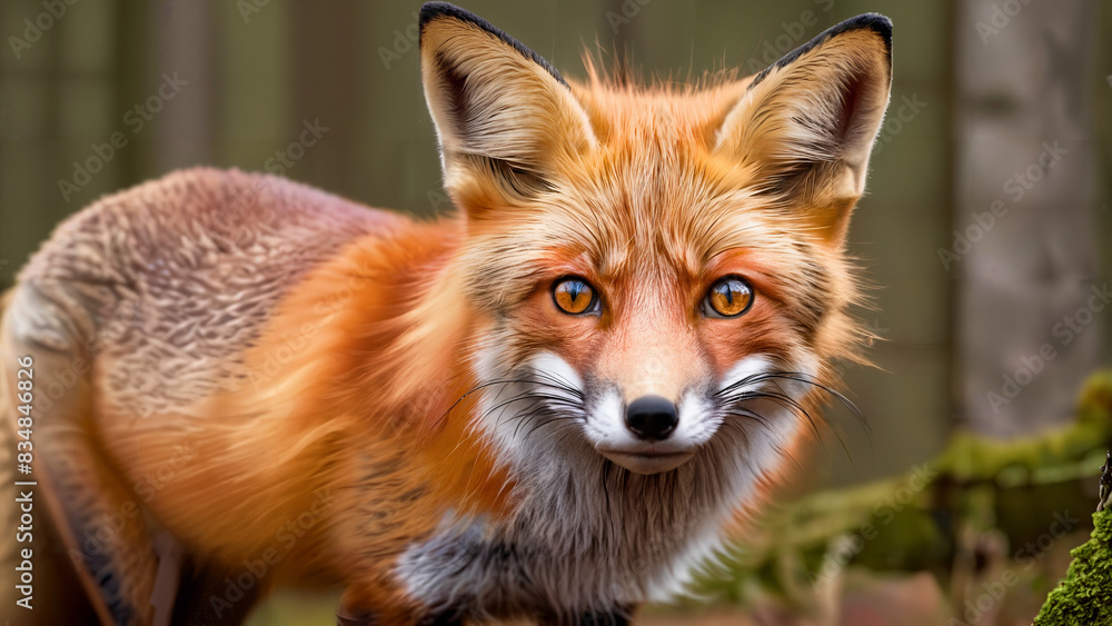 Obraz premium red fox portrait with bushy tail and curious eyes in the forest