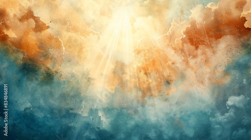 Sky with clouds and sunbeam painting