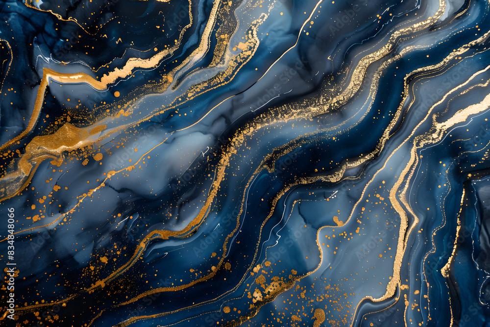 Abstract paint background by deep blue and gold color with liquid fluid texture in luxury concept. Abstract paint background by deep blue and gold color with liquid fluid texture in luxury concept.