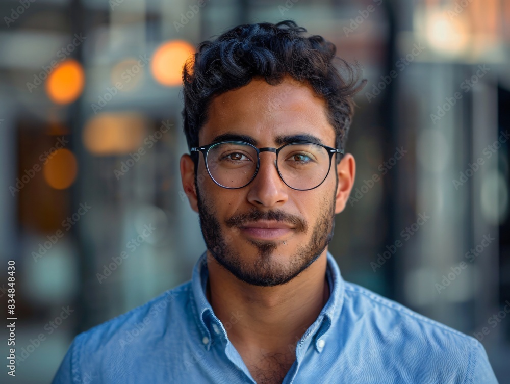 Bearded man in glasses by building Bearded man in glasses by building
