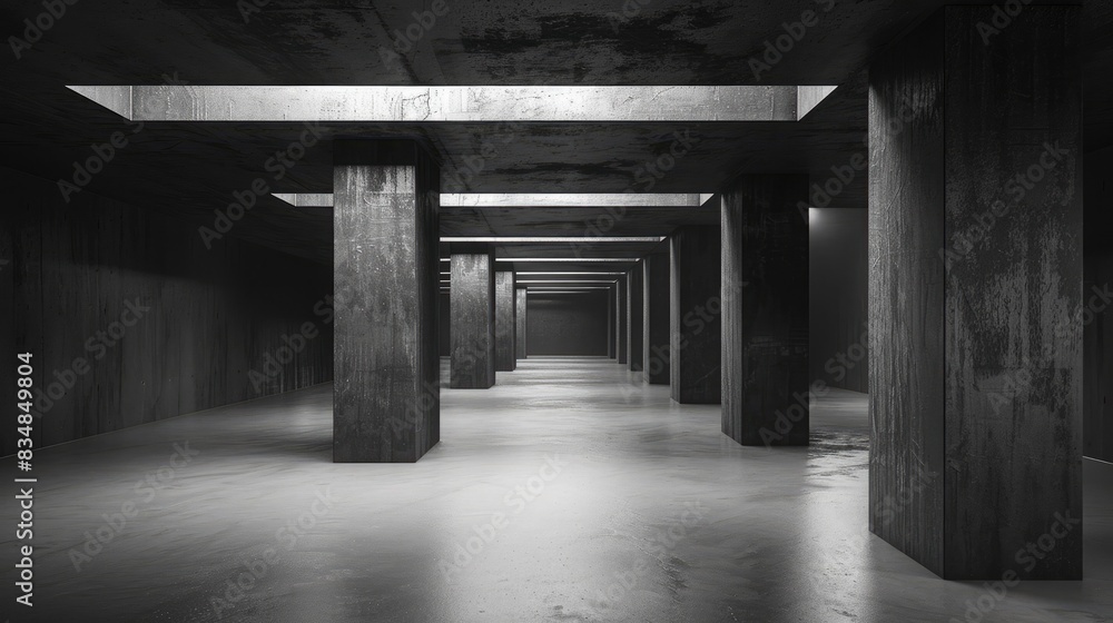 Fototapeta premium An old factory with dark, empty rooms and hallways