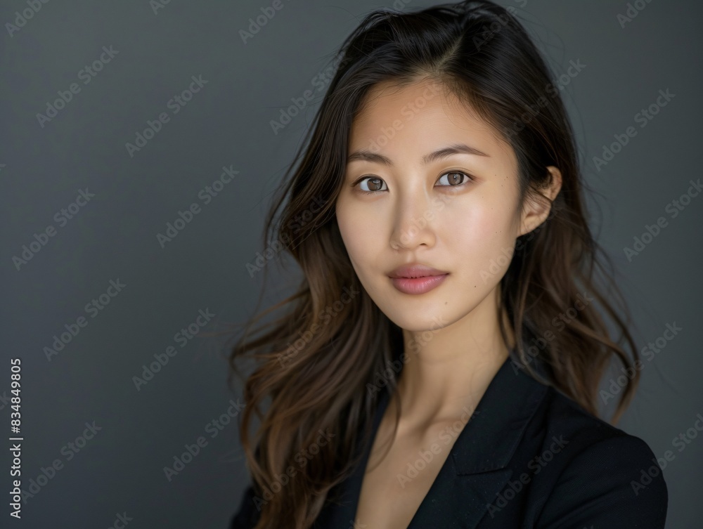 Obraz premium Long-haired woman in black blazer posing