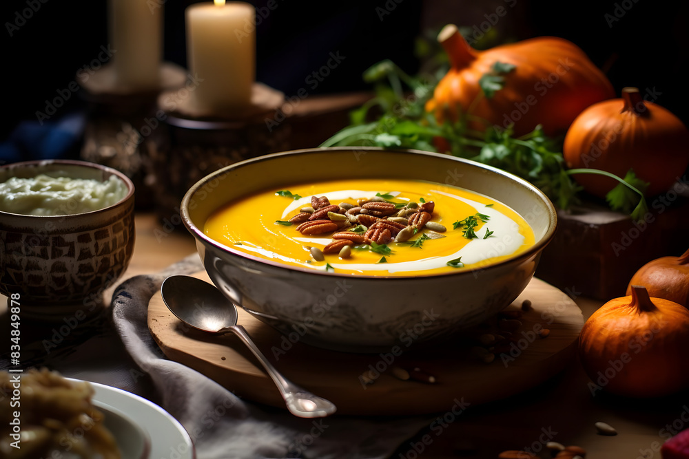 butternut squash soup, creamy, savory soup, butternut squash. generative ai butternut squash soup, creamy, savory soup, butternut squash. generative ai