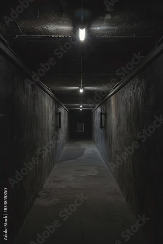 An old factory with dark  empty rooms and hallways