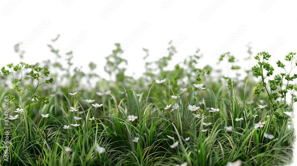 Lush Green Grass with White Flowers Isolated on Transparent Background, PNG Lush Green Grass with White Flowers Isolated on Transparent Background, PNG