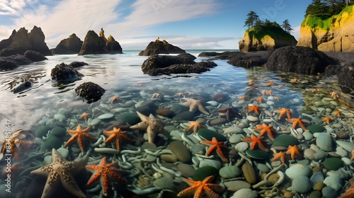 Starfish in Tide Pools on Bandon Beach Oregon Coast photo