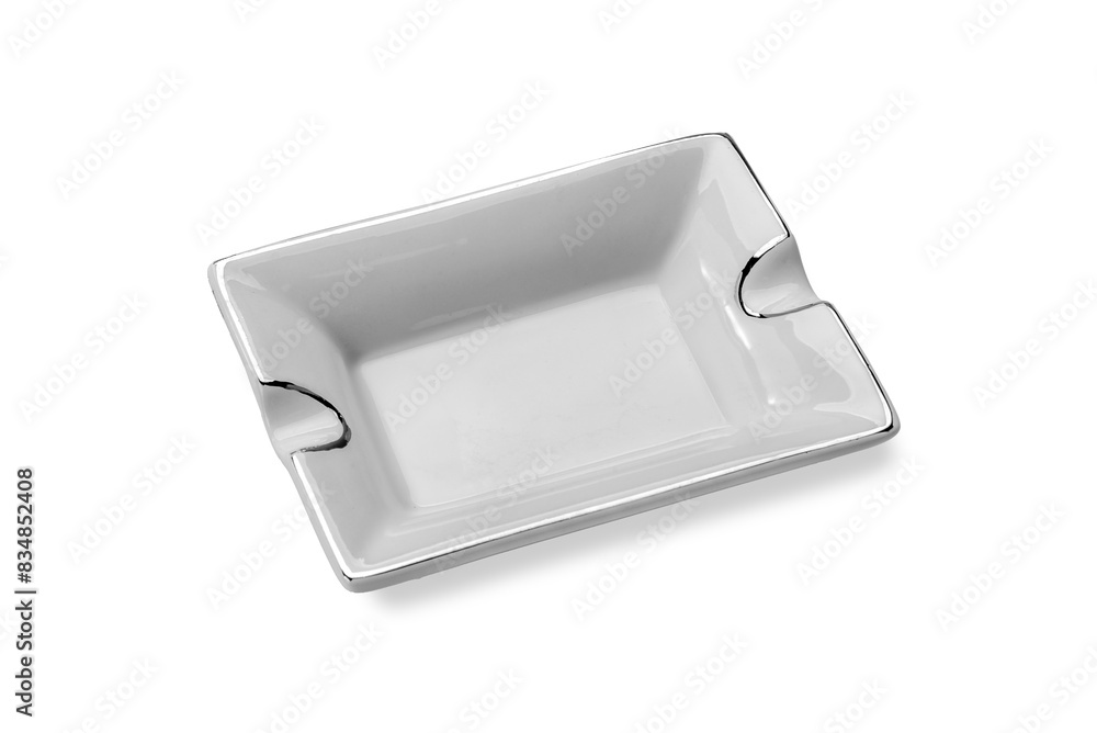 White porcelain ceramic ashtray isolated White porcelain ceramic ashtray isolated