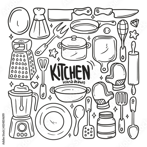 kitchen icon set hand drawn vecor