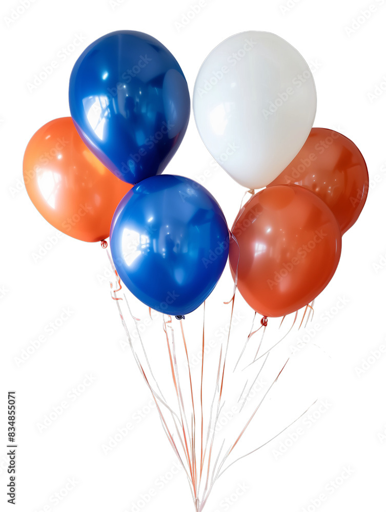 Colorful Party Balloons Cluster in Blue, White, and Orange, Isolated on Transparent Background, PNG. Colorful Party Balloons Cluster in Blue, White, and Orange, Isolated on Transparent Background, PNG.