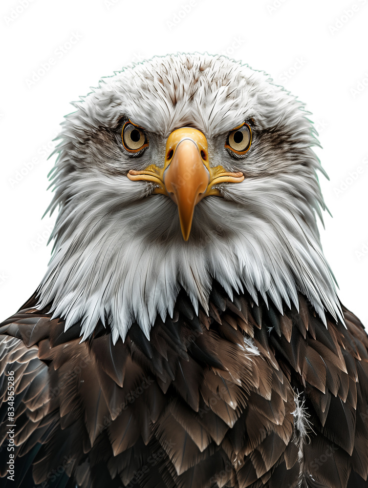 Obraz premium Majestic Bald Eagle Close-Up with Intense Gaze, Isolated on Transparent Background, PNG