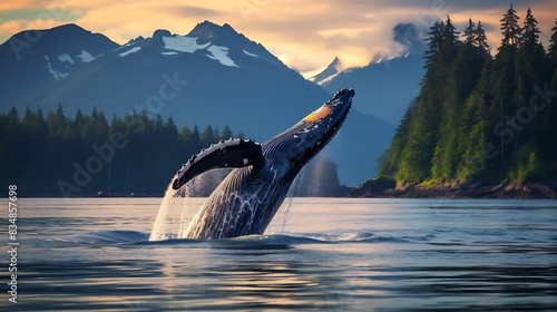 Tail or Fluke lobbing Humpback whale in Frederick Sound in South East Alaska. Megaptera novaeangliae © Shahzaib