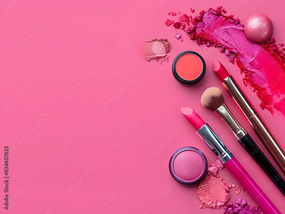 Carnival Atmosphere Created by Cosmetics on a Vibrant Fuchsia Background Carnival Atmosphere Created by Cosmetics on a Vibrant Fuchsia Background