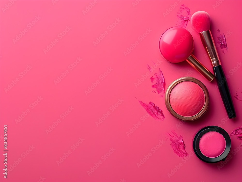 Carnival Atmosphere Enlivens Cosmetics Arrangement on Vibrant Fuchsia Backdrop Carnival Atmosphere Enlivens Cosmetics Arrangement on Vibrant Fuchsia Backdrop