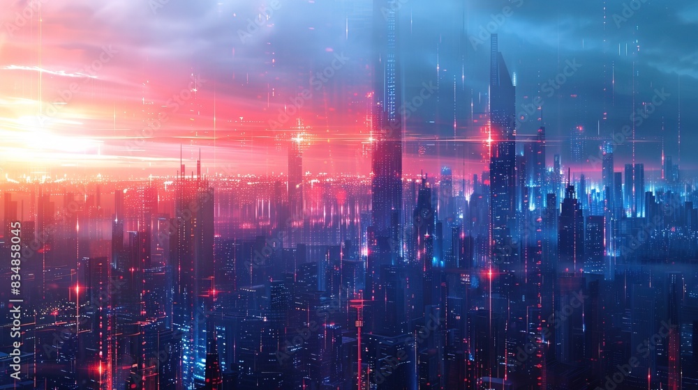 Obraz premium Abstract cityscape background with futuristic elements, representing a digital and interconnected urban environment