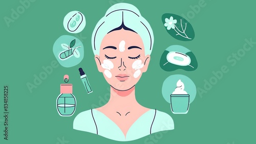 Illustration of facial skin care of girl, best as self care or beauty spa. photo