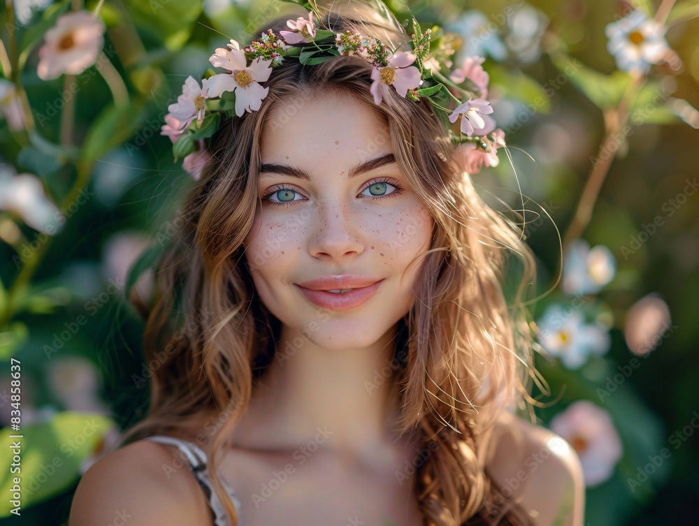 Woman floral wreath bush Woman floral wreath bush