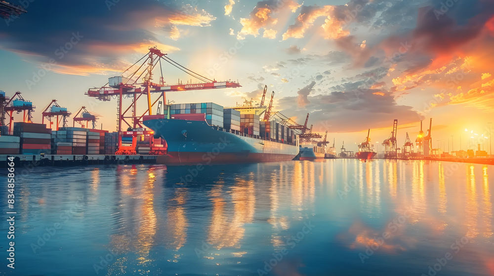 A ship for transporting cargo containers and also unloading it at the docks of a cargo port. AI Generated A ship for transporting cargo containers and also unloading it at the docks of a cargo port. AI Generated