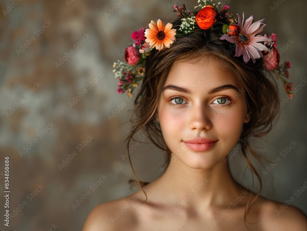 Naklejka premium Woman wearing flower crown