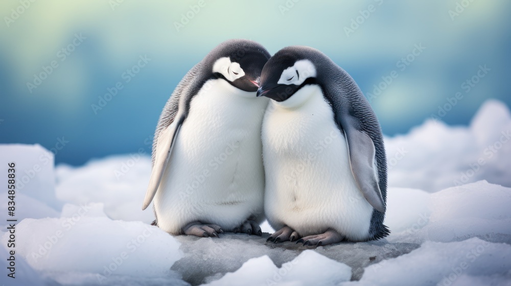 adorable penguins cuddling together on an icy antarctic landscape 