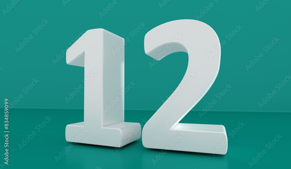 Number 12 in white on light green background, isolated twelve number. Number 12 in white on light green background, isolated twelve number.