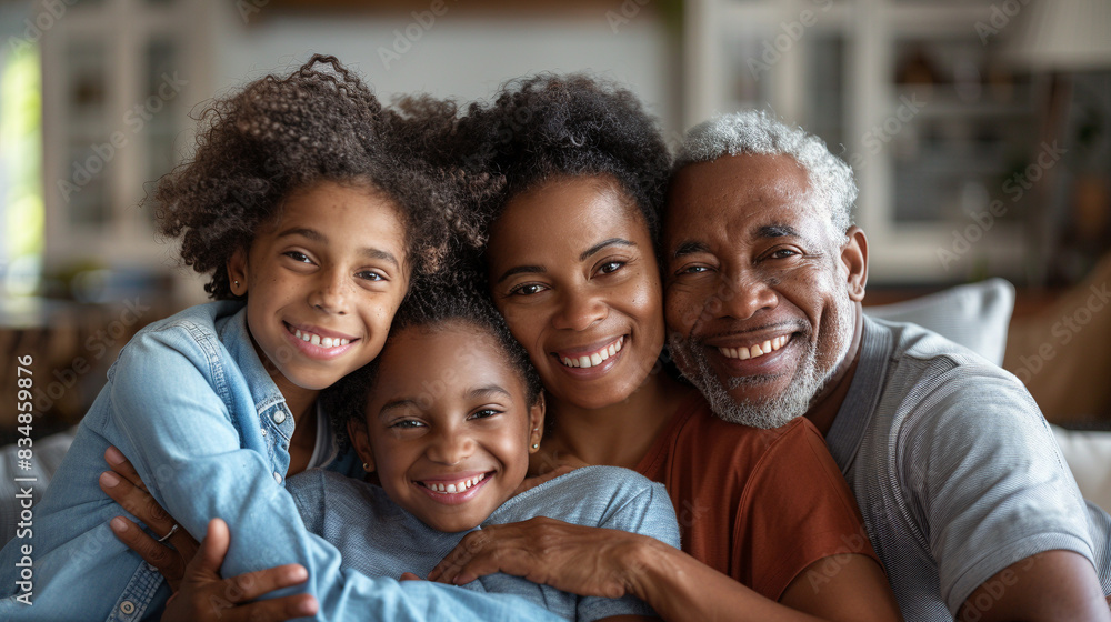 Happy Multi-Generational Family Smiling and Embracing at Home Happy Multi-Generational Family Smiling and Embracing at Home