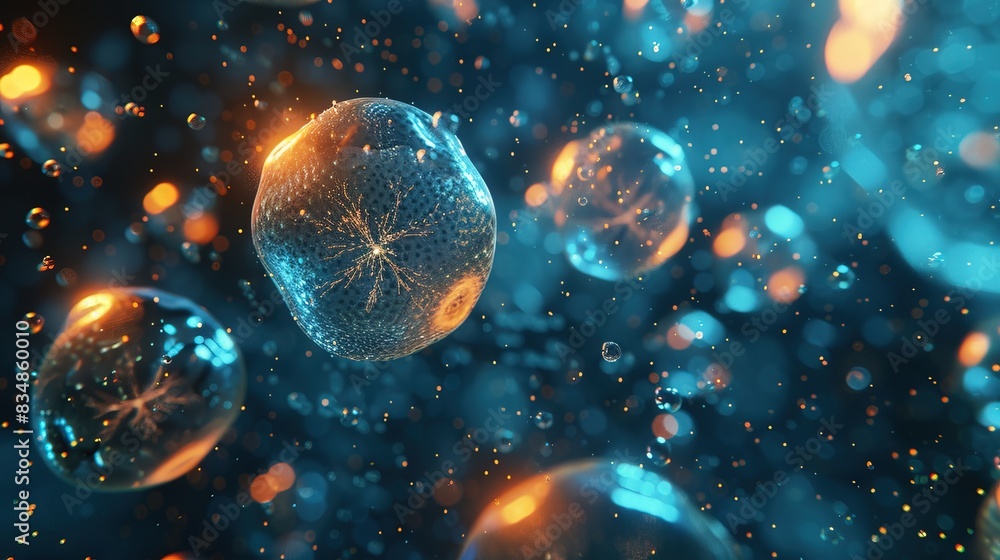 3d rendering of Human cell or Embryonic stem cell microscope background 3d rendering of Human cell or Embryonic stem cell microscope background