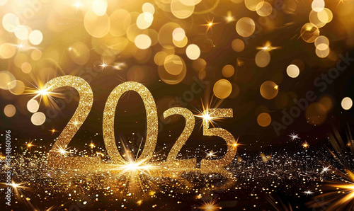 2025 New Year Celebration with Sparkling Golden Background
