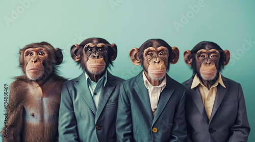 Monkeys Dressed in Business Suits for a Corporate Portrait