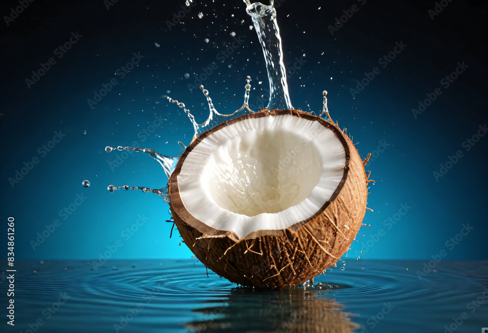 Half of coconut with water splash Half of coconut with water splash