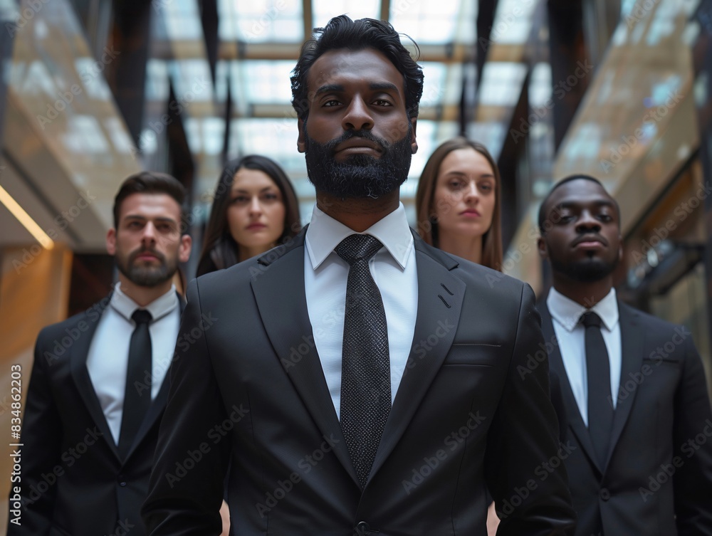 Crowded building of people in suits