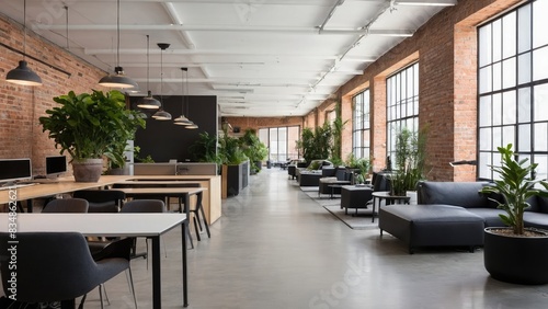 modern loft office interior with furniture