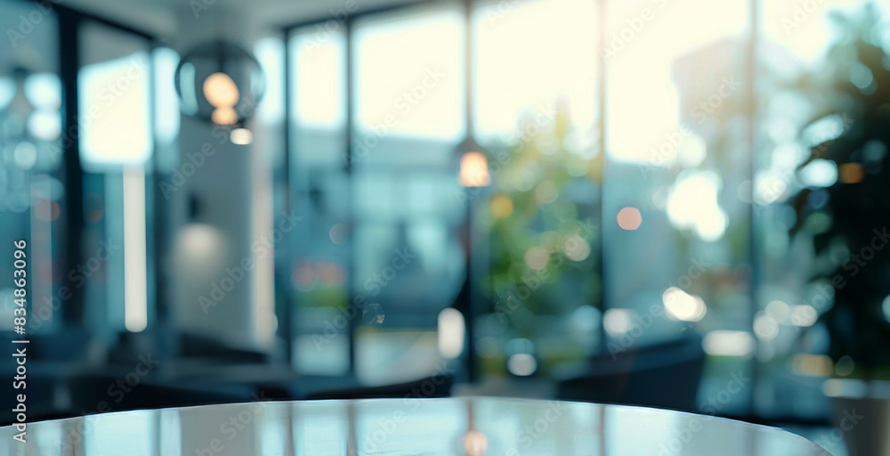 Blurred background of a modern office interior with panoramic windows Blurred background of a modern office interior with panoramic windows