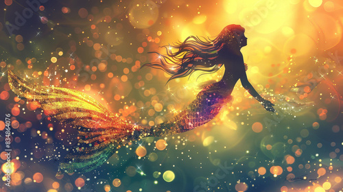 Dive into an underwater fantasy world with a captivating digital art piece of a woman with a mermaid tail and shimmering scales. © ChimE