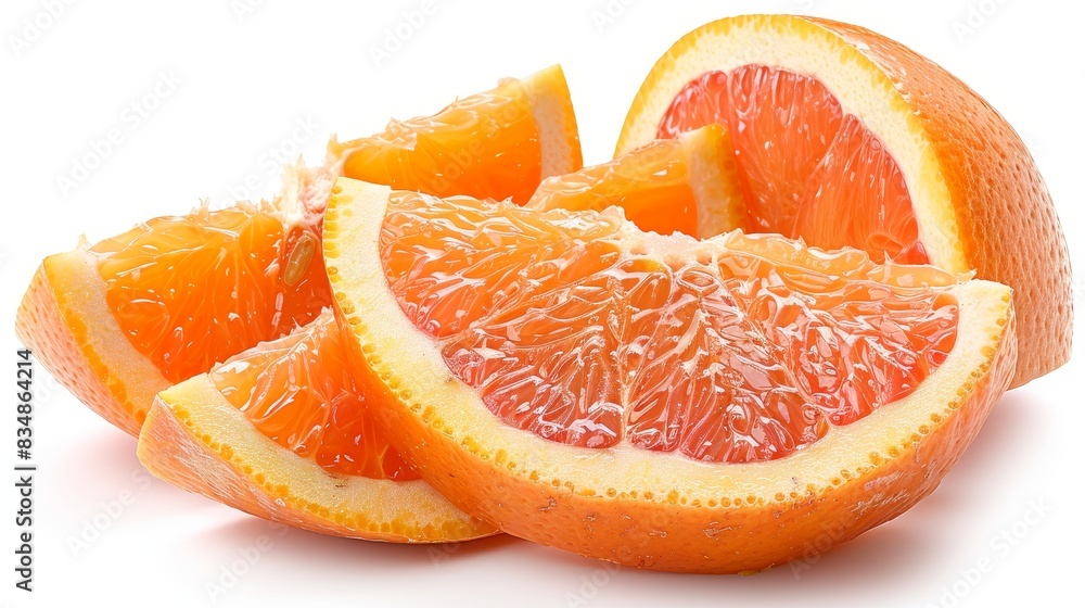 Sliced orange segments arranged neatly on a white background, symbolizing freshness, health, and vitality. Sliced orange segments arranged neatly on a white background, symbolizing freshness, health, and vitality.