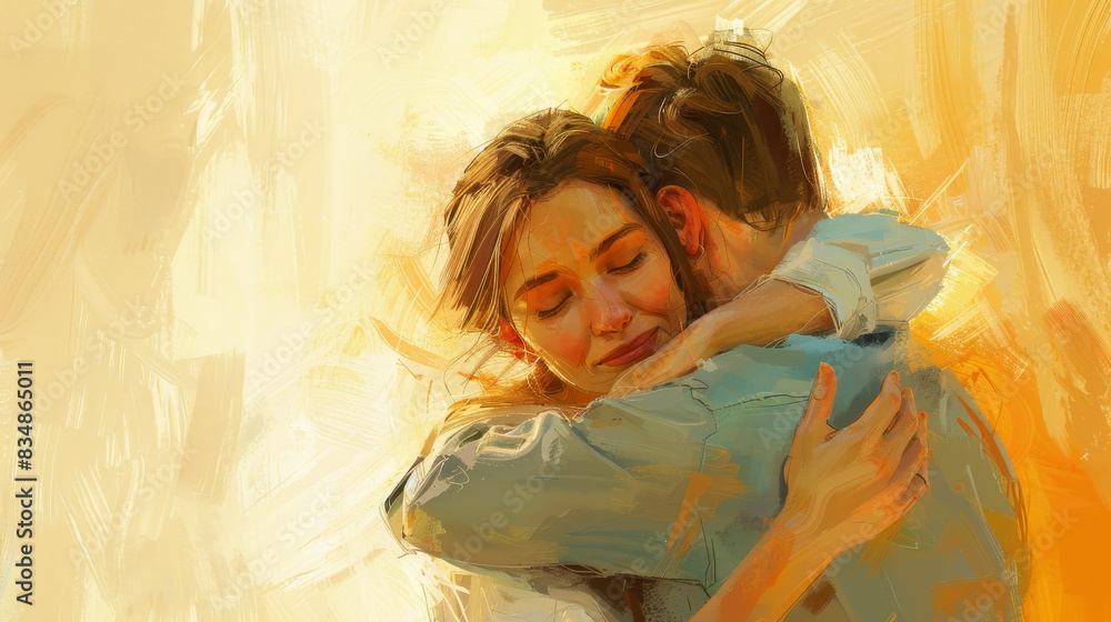 Heartwarming illustration of a beautiful woman embracing a loved one, expressing love and connection. Heartwarming illustration of a beautiful woman embracing a loved one, expressing love and connection.
