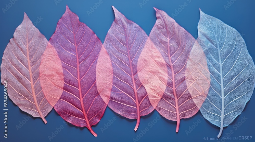 Obraz premium Autumn transparent leaves over blue background