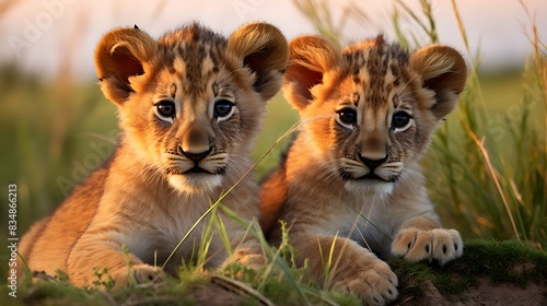 Two lion cubs in the Masai Mara Kenya