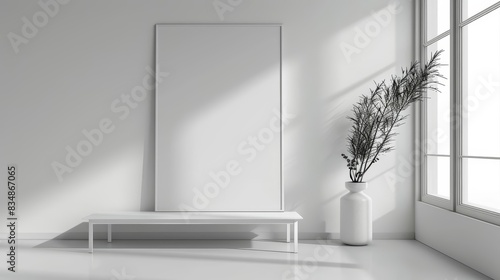 Frame mockup showcasing a minimalist blackandwhite sketch  highlighting the elegance of simplicity in the room