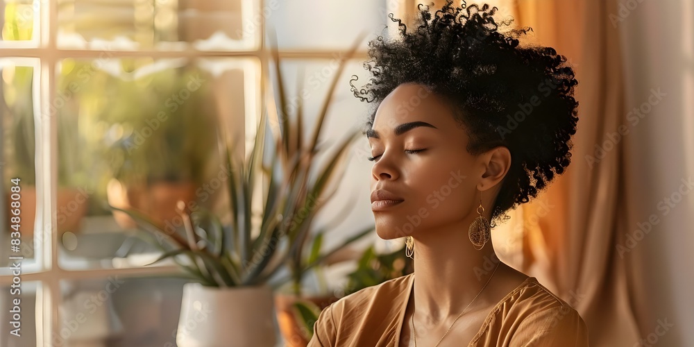 Individual practices breathwork to calm heart rate and reduce anxiety in stress. Concept Breathwork, Heart Rate, Anxiety, Stress Management, Calmness Individual practices breathwork to calm heart rate and reduce anxiety in stress. Concept Breathwork, Heart Rate, Anxiety, Stress Management, Calmness