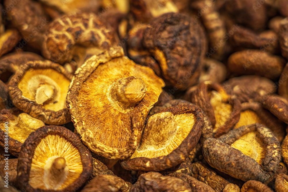 Dried Shiitake Mushrooms Close-Up in Market Dried Shiitake Mushrooms Close-Up in Market