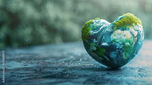 heart shape planet 3d illustration horizontal background. Earth Day banner template, ecology and environment concept