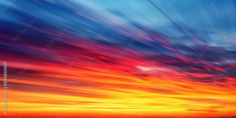 Obraz premium Vivid sunset paints the sky in a colorful tapestry of hues. Concept Landscape Photography, Sunset Colors, Nature's Beauty