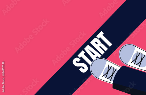 feet stepping on the starting line, illustrating the concept of starting, starting a business and start up