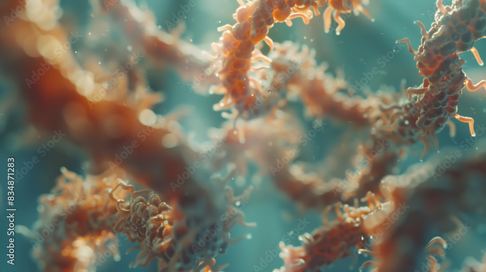 Fototapeta premium Scientific research in the field of microbiology. Abstract scientific background. Study of dangerous microbes and bacteria in the human body