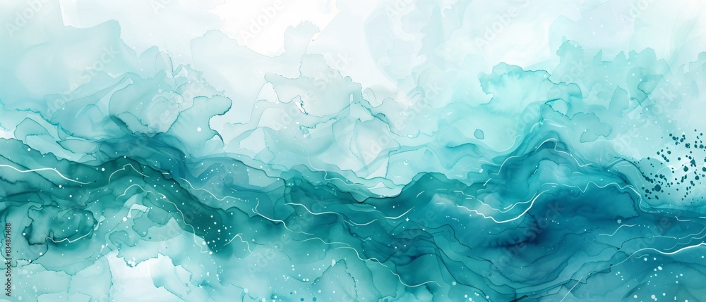Blue and green watercolor abstract on white background