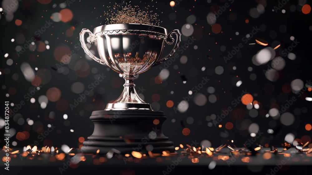 silver trophy cup with confetti silver trophy cup with confetti