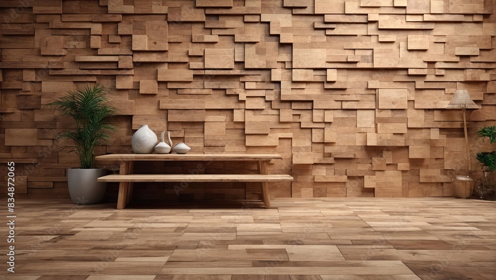 3D Tiles arranged to create a Natural wall. Timber, Wood Background formed from Square blocks. 3D Render 3D Tiles arranged to create a Natural wall. Timber, Wood Background formed from Square blocks. 3D Render