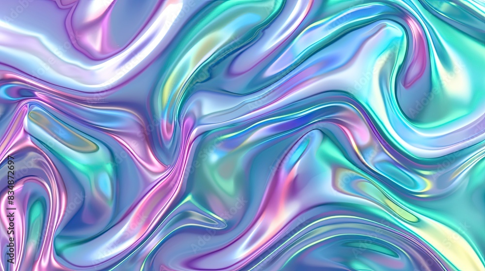 Fototapeta premium Abstract holographic iridescent neon liquid metal texture background. Colorful abstract gleaming fluid material..