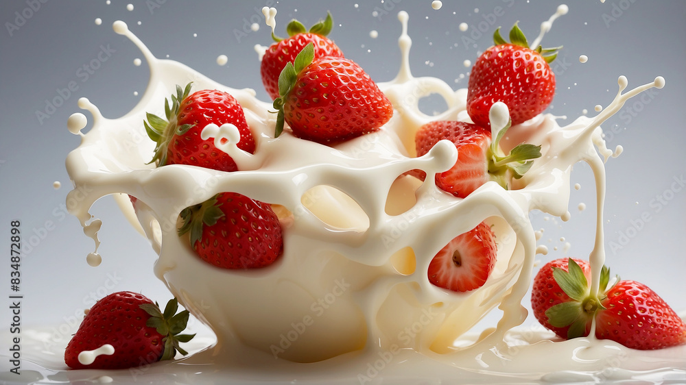 strawberries splashing into milk strawberries splashing into milk